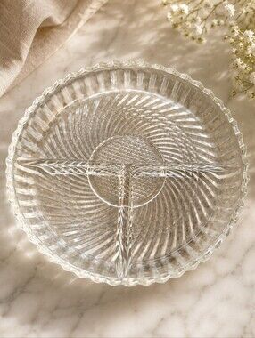 Vintage clear Crystal divider serving dish Good Vintage Condition